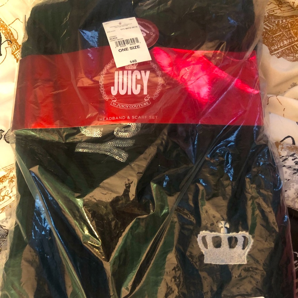 👑🖤NWT JUICY BY JUICY COUTURE Black Logo Scarf & Headband Cold Weather Set👑🖤